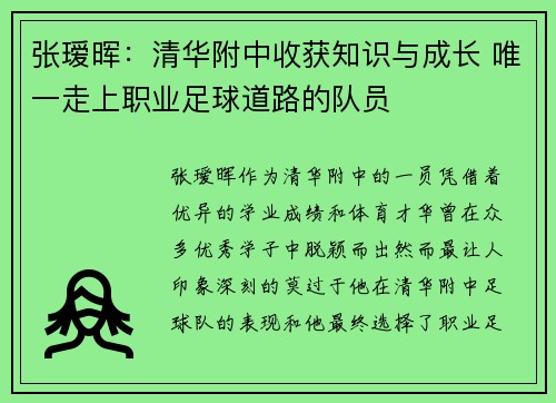 张瑷晖：清华附中收获知识与成长 唯一走上职业足球道路的队员